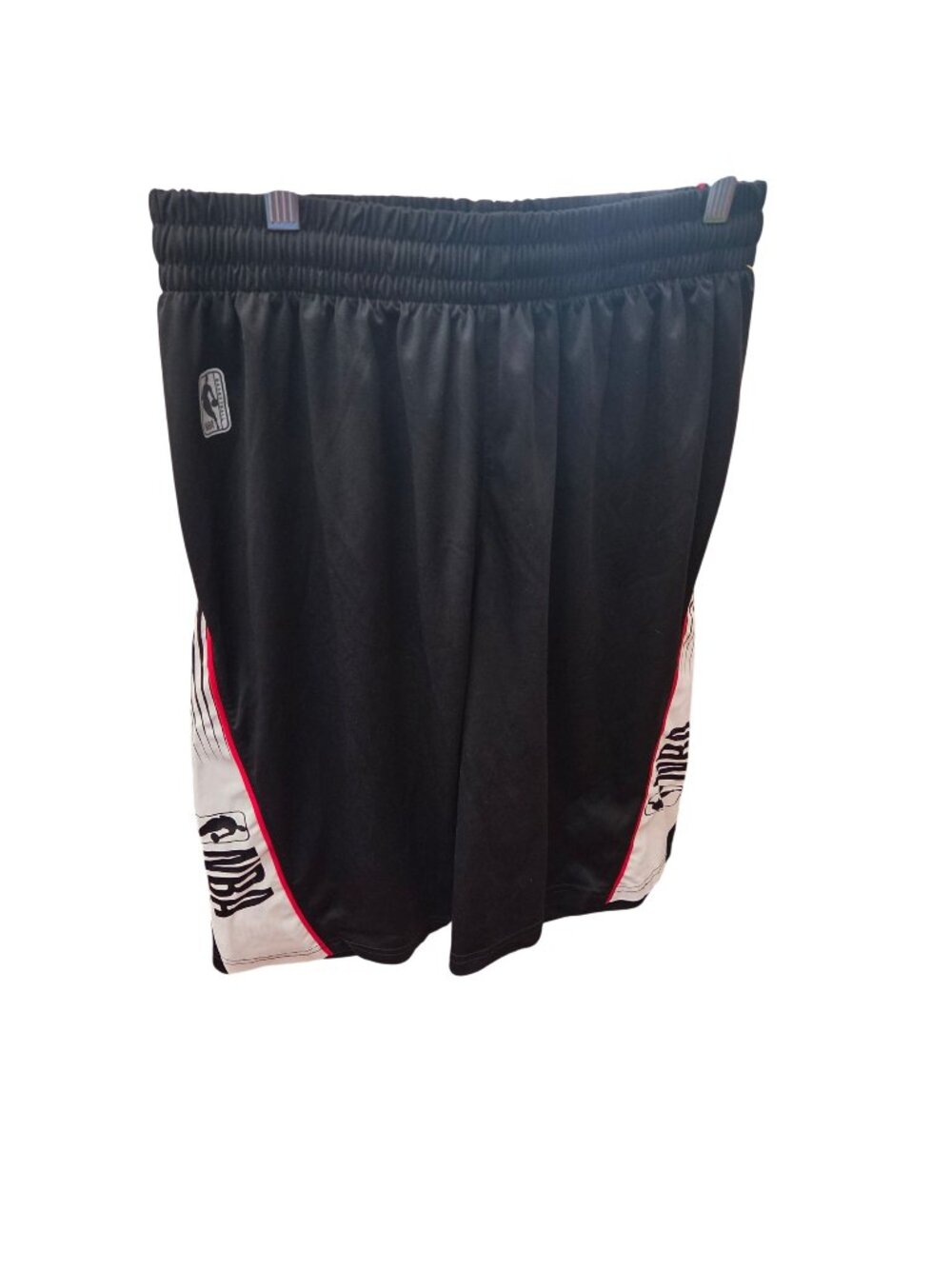 NBA Mens Black & White Basketball Shorts With Red Trim Large Size Elastic Waistb